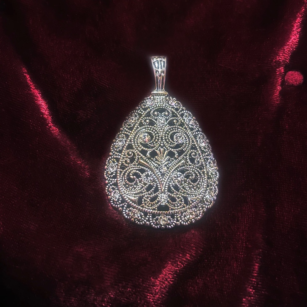 Large Sliver Tone Pendant with Crystals